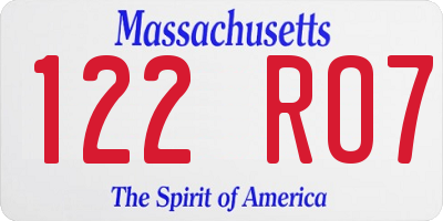 MA license plate 122RO7