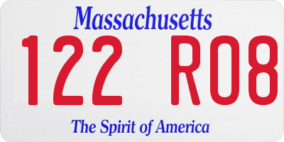 MA license plate 122RO8