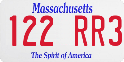 MA license plate 122RR3