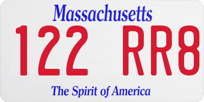 MA license plate 122RR8