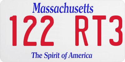 MA license plate 122RT3