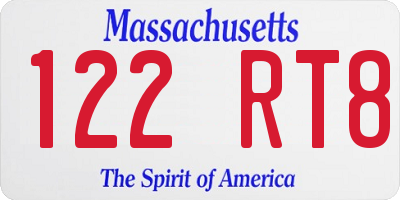 MA license plate 122RT8