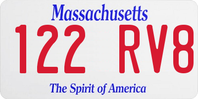 MA license plate 122RV8