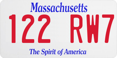 MA license plate 122RW7