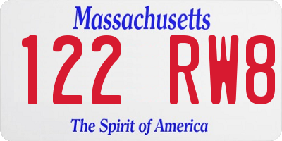 MA license plate 122RW8