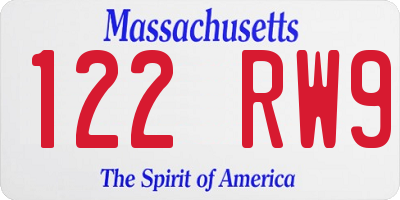 MA license plate 122RW9