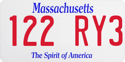 MA license plate 122RY3