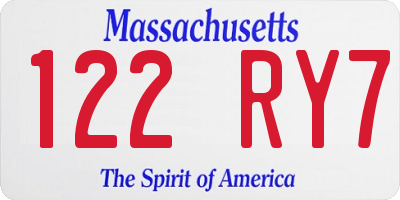 MA license plate 122RY7