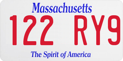 MA license plate 122RY9
