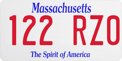 MA license plate 122RZ0