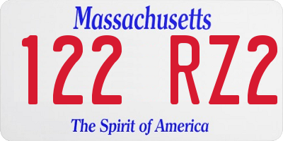 MA license plate 122RZ2