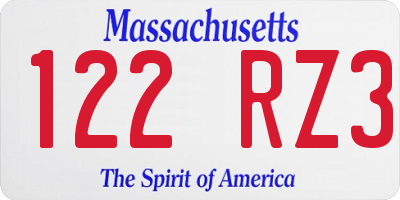 MA license plate 122RZ3