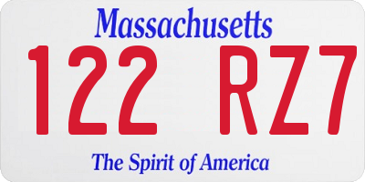 MA license plate 122RZ7