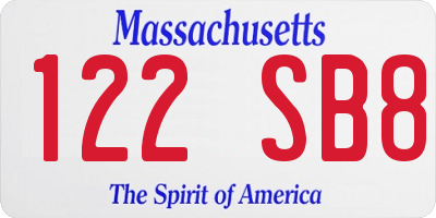 MA license plate 122SB8
