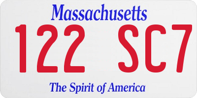 MA license plate 122SC7