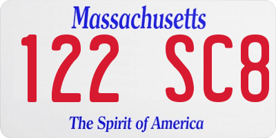 MA license plate 122SC8
