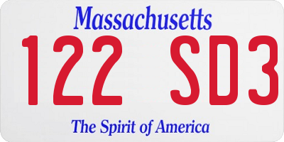 MA license plate 122SD3