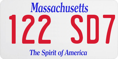 MA license plate 122SD7