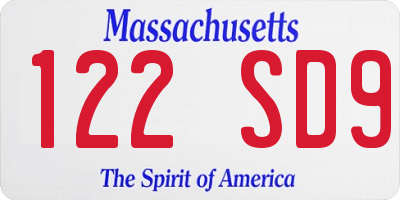 MA license plate 122SD9