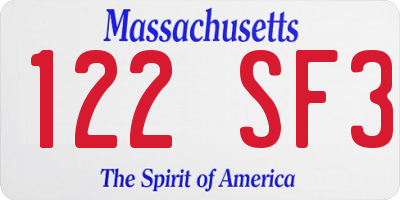MA license plate 122SF3