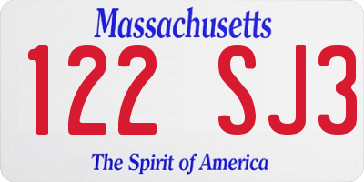 MA license plate 122SJ3