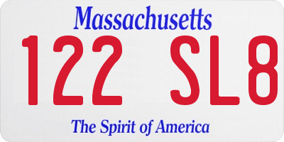 MA license plate 122SL8
