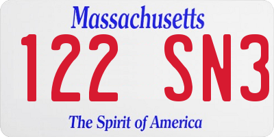 MA license plate 122SN3