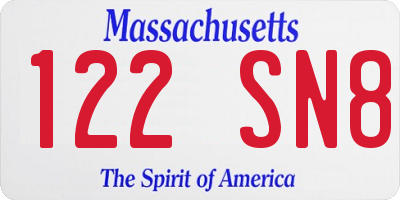 MA license plate 122SN8