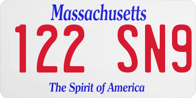 MA license plate 122SN9
