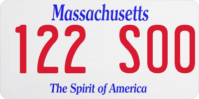 MA license plate 122SO0