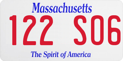 MA license plate 122SO6