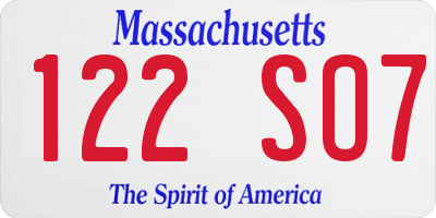 MA license plate 122SO7