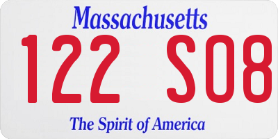 MA license plate 122SO8