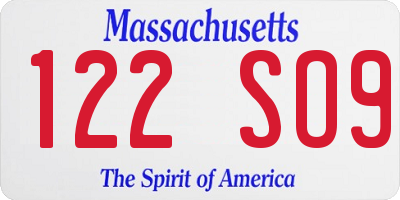 MA license plate 122SO9