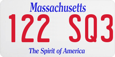 MA license plate 122SQ3