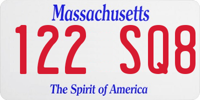 MA license plate 122SQ8