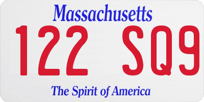 MA license plate 122SQ9