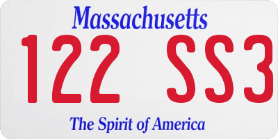 MA license plate 122SS3