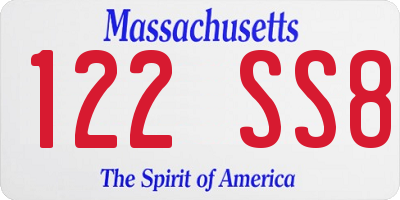 MA license plate 122SS8