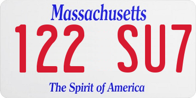 MA license plate 122SU7