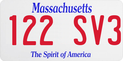 MA license plate 122SV3