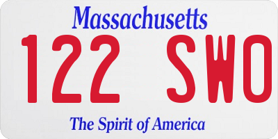 MA license plate 122SW0