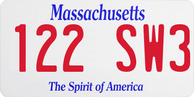 MA license plate 122SW3