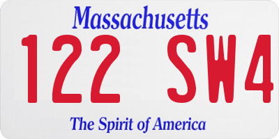 MA license plate 122SW4
