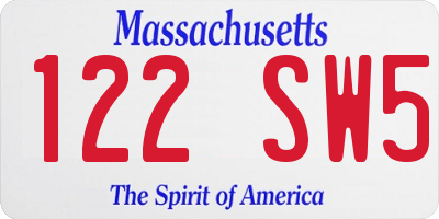 MA license plate 122SW5