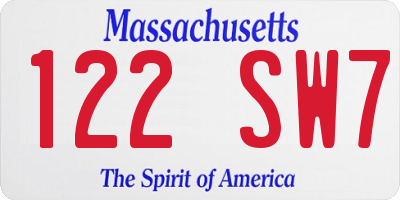 MA license plate 122SW7