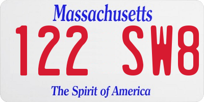 MA license plate 122SW8