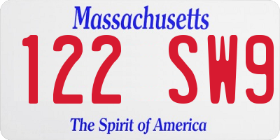 MA license plate 122SW9