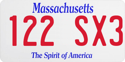 MA license plate 122SX3