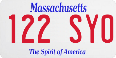 MA license plate 122SY0